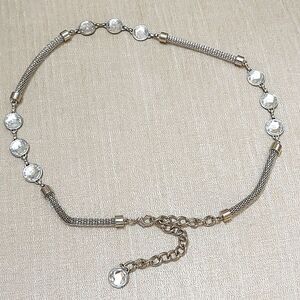 Silver Metal Coil Link Faceted Stone Adjustable Waist Hip Belt